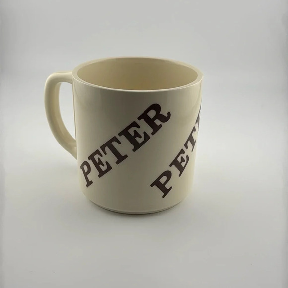 1970’s VTG CERAMIC COFFEE/TEA MUG/CUP BROWN/OFF WHITE NAME “PETER” MADE IN USA - Picture 1 of 8